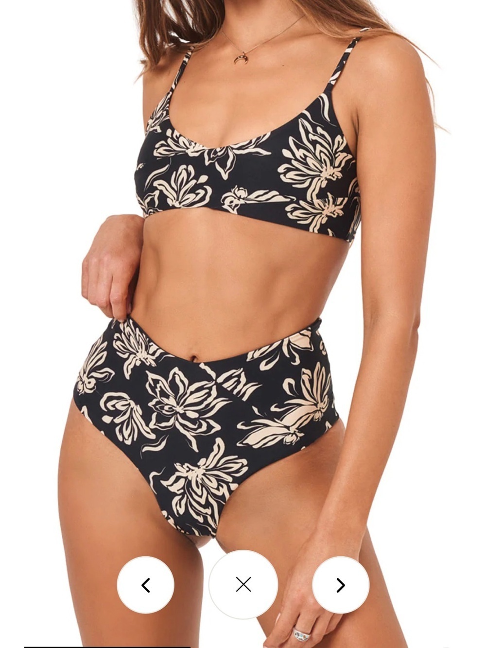 NWT L*Space High Tide Bikini Bottom XS Black Floral Retro High Waist